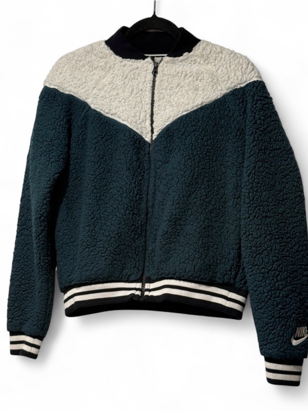 Nike Sportswear Womens Sherpa Windrunner Fleece Full Zip Jacket S Teal/white